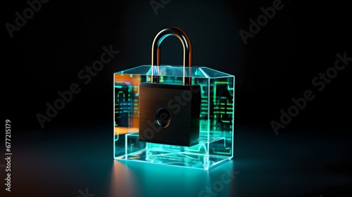 Secure Network Data Padlock on Blue Background: Technology and Security Concept