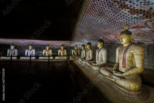 5th Century Dambulla Cave Temple Statues In Dambulla, Sri Lanka. Dambulla Cave Temple Is The Largest And Best Preserved Cave Temple Complex In Sri Lanka