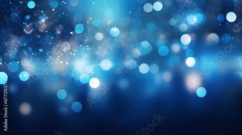 Blue tone blur bokeh light. Defocused background. Blue glitter lights background, generative ai