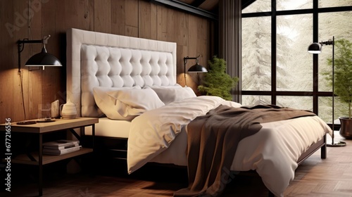 Farmhouse industrial style interior design of modern bedroom 