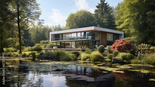 A contemporary Dutch dwelling, surrounded by water features and greenery, stands as a testament to architectural innovation and aesthetic sophistication © Talhamobile
