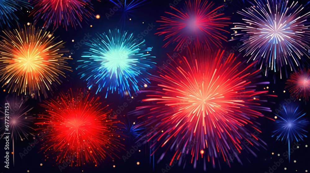 Fototapeta premium Fireworks graphic design 4th of July New Year's Eve celebration background 