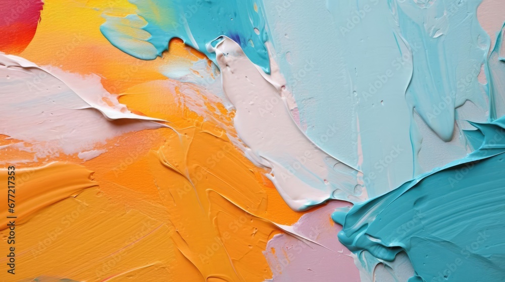 Fototapeta premium Fragment of multicolored texture painting Abstract art background oil on canvas Rough brushstrokes of paint Closeup of a painting