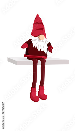 the gnome is sitting on the shelf