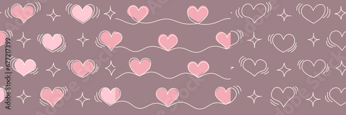 Seamless background pattern with hand drawn hearts one line