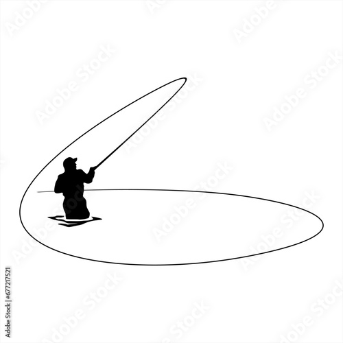 silhouette angler fly fishing on white background. use for logo