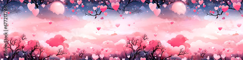 seamless border with  hearts and clouds for St Valentine, cartoon style