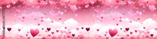 seamless border with  hearts and clouds for St Valentine, cartoon style