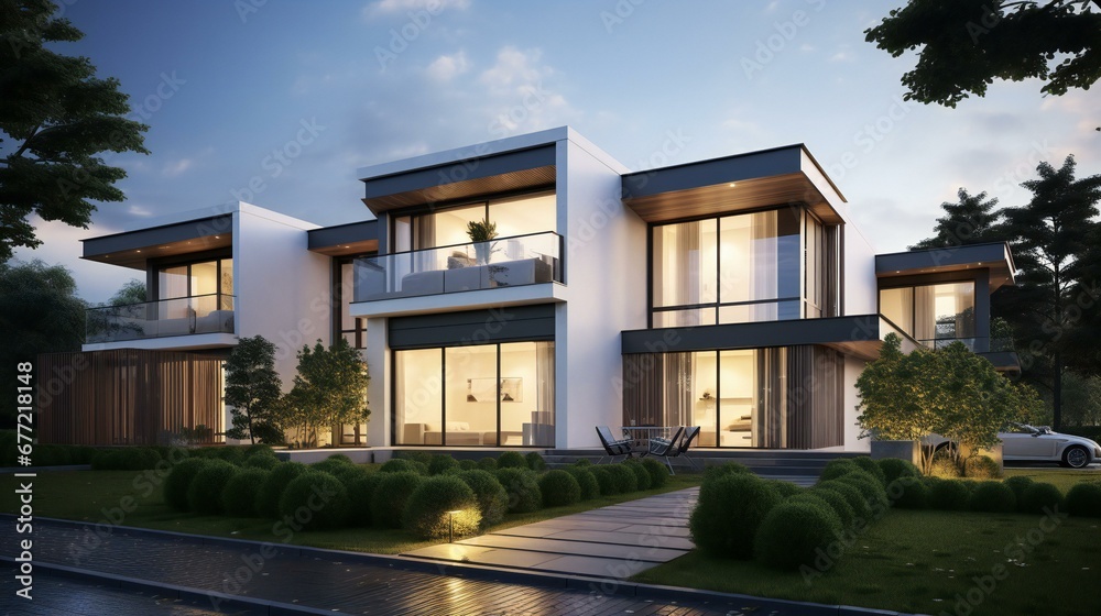 a nice looking duplex house 3d rendering