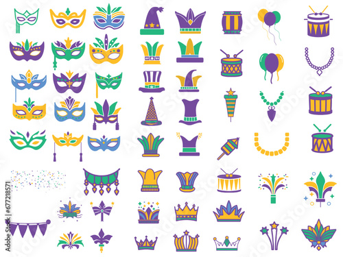 Mardi Gras carnival set of flat icons, mardi gras elements