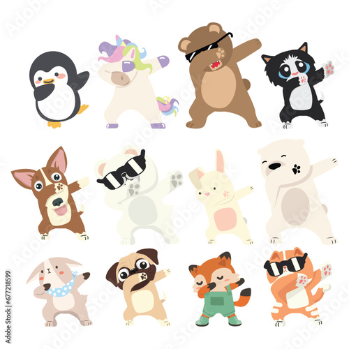 Various animals standing in dub dancing poses set