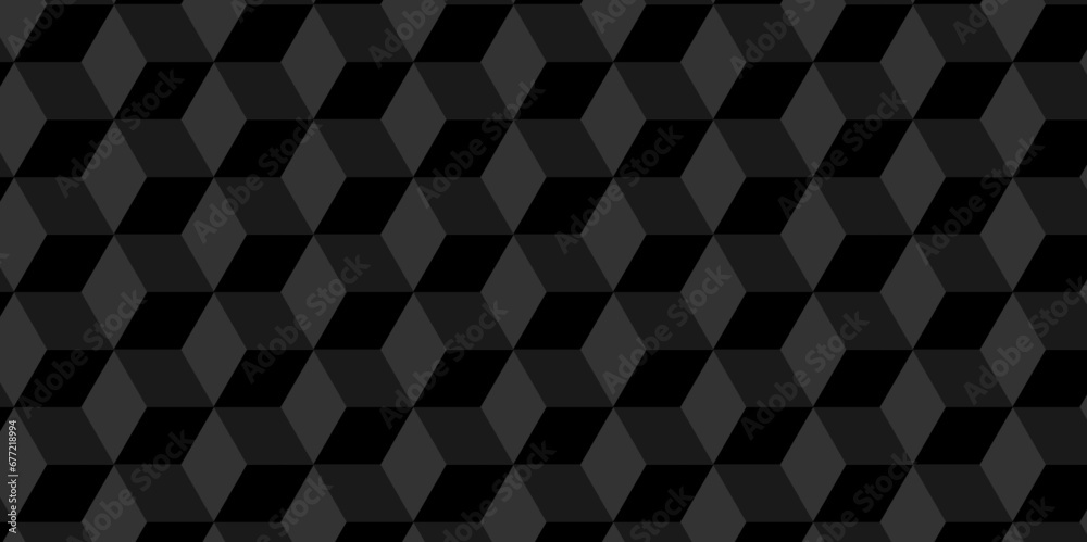 Abstract cubes black and gray geometric wall or grid backdrop hexagon technology. Black and gray geometric block cube structure mosaic and tile square background. Seamless geometric pattern background