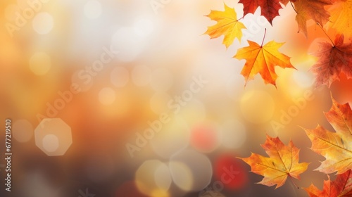 web banner design for autumn season and end year activity with red and yellow maple leaves with soft focus light an bokeh background  copy space  16 9