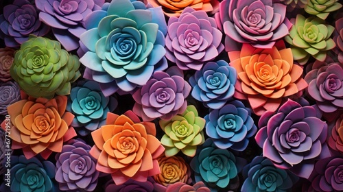 high quality photo of rainbow succulents  flat lighting photography  16 9