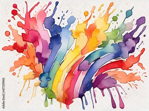 Abstract colorful rainbow color painting illustration - watercolor splashes. Generative Ai