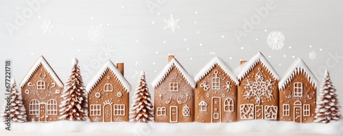 Tasty decorated gingerbread on a light background. Christmas pastry. Generative AI.