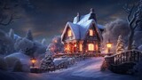 Winter house with little lights created with Generative AI