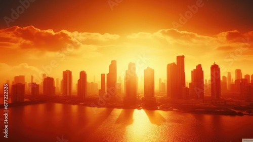Heatwave over a city bright sun global warming urban heat island  photo