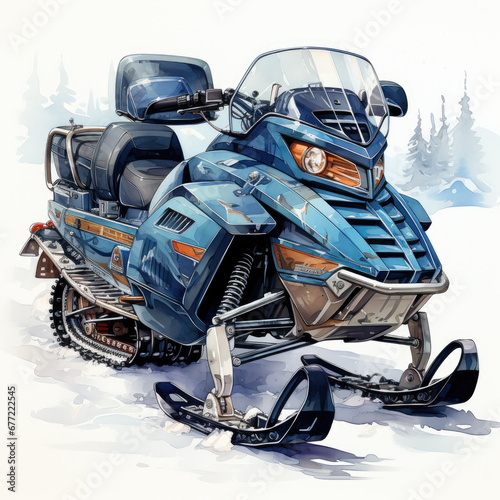 watercolor Snowmobile clipart, Generative Ai