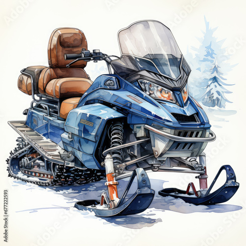 watercolor Snowmobile clipart, Generative Ai