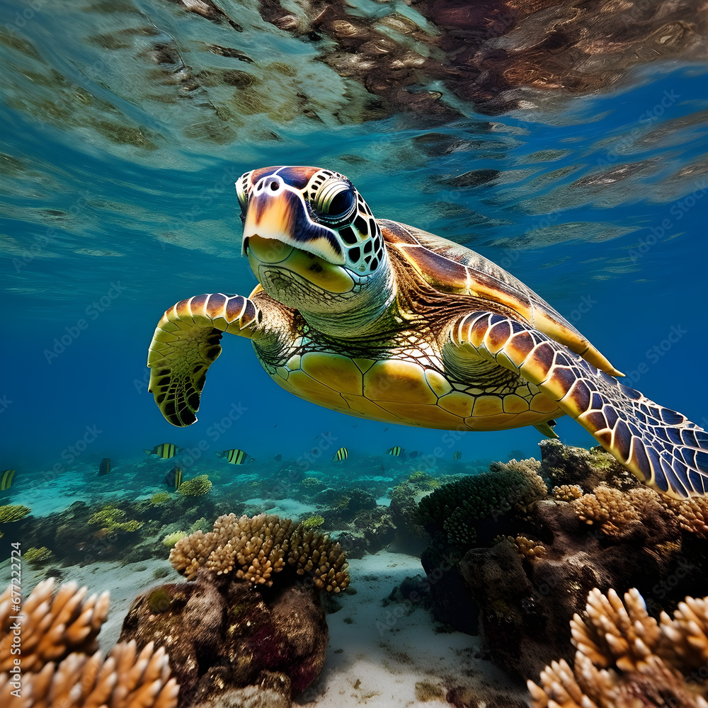 Obraz premium green turtle swimming