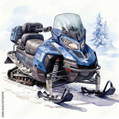 watercolor Snowmobile clipart, Generative Ai