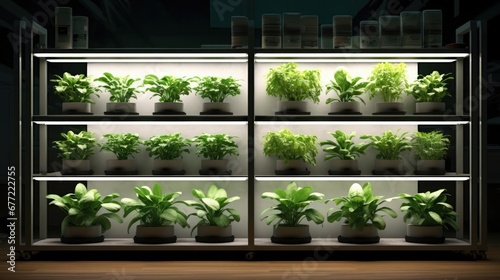 Indoor farm system utilizes and LED light to cultivate plants on shelves  © Fred