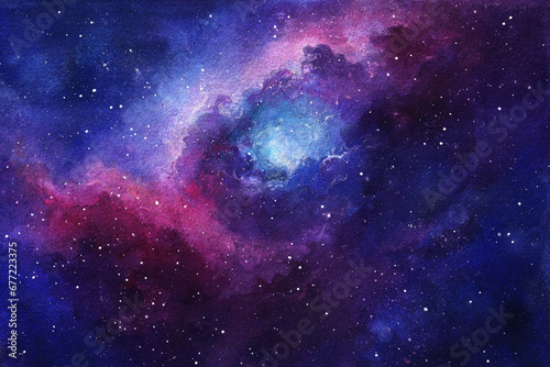 Fototapeta Naklejka Na Ścianę i Meble -  Cosmic illustration. Beautiful colorful space background. Watercolor Cosmos