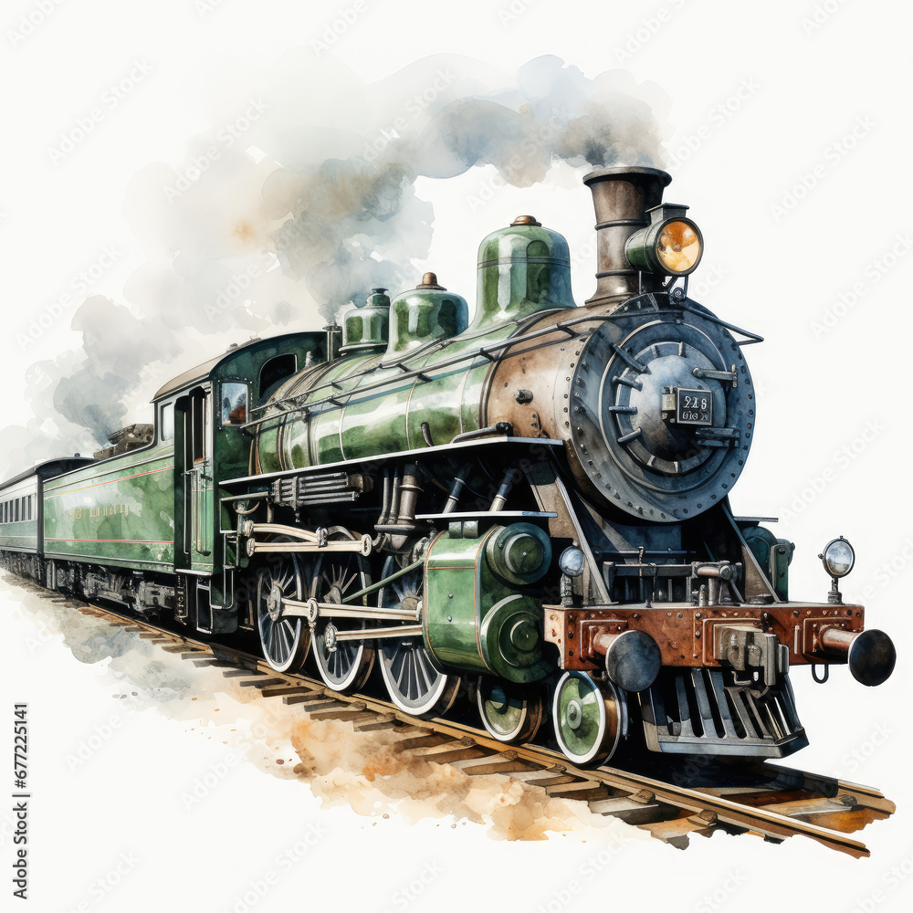 Fototapeta premium watercolor Train clipart, Generative Ai