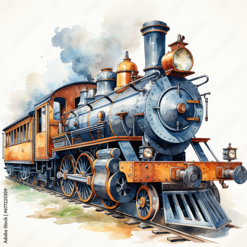 Fototapeta premium watercolor Train clipart, Generative Ai