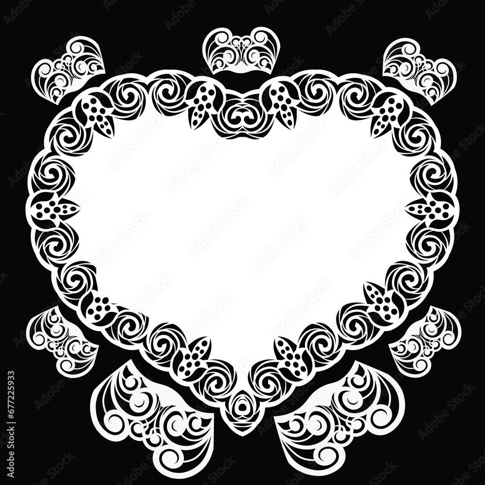 Heart on a postcard with a lace pattern. Greeting card template. Greeting card in the form of a heart. Vector.