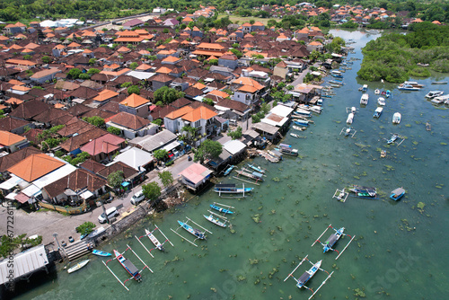 Aerial view of Serangan island on sunny day. Denpasar, Bali, Indonesia.