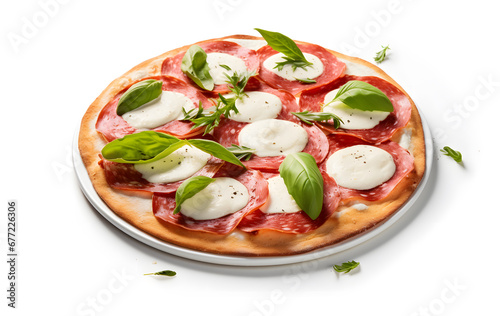 Pizza with mozzarella, salami and tomatoes