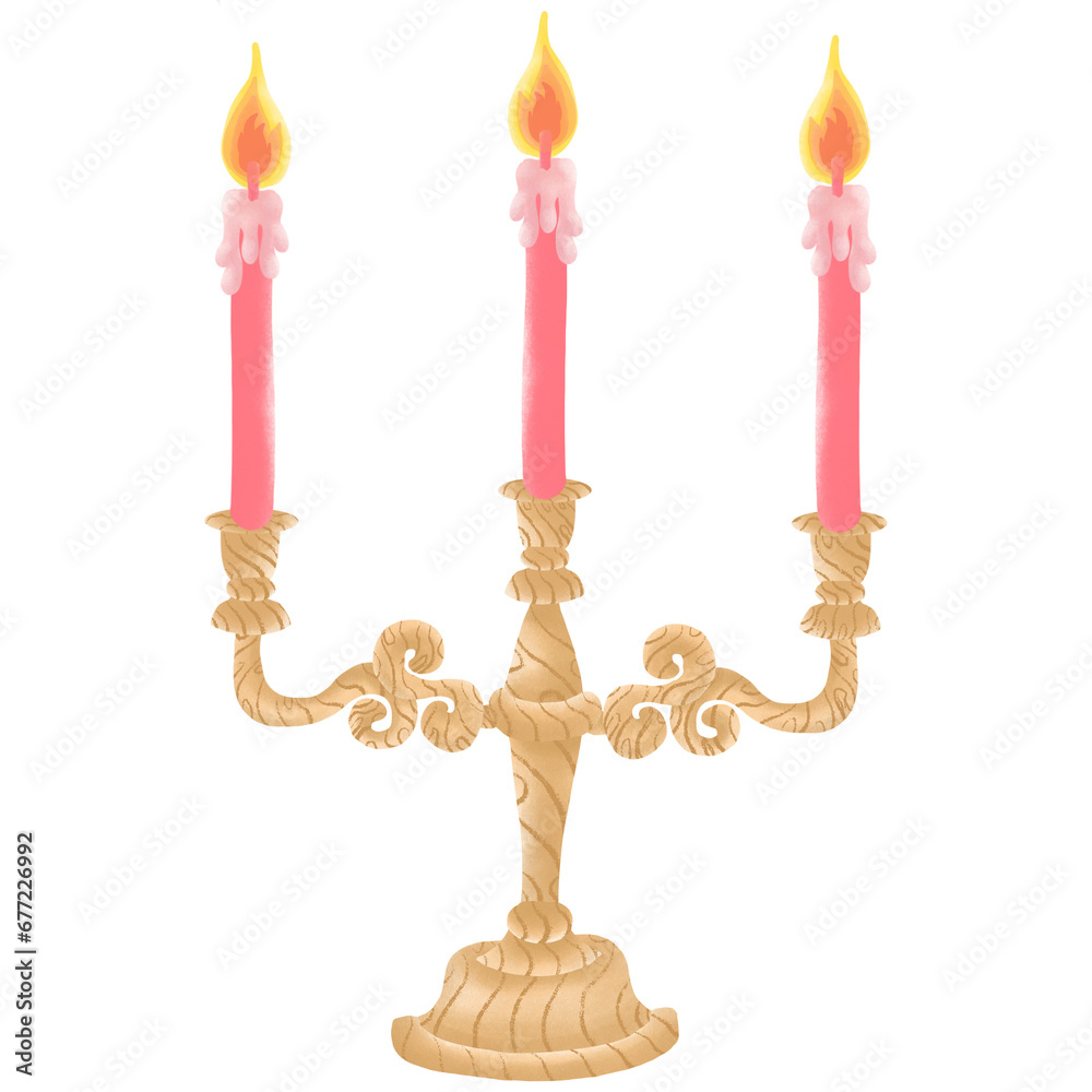 
Watercolor painting of a sweet, romantic pink candlestick used on Valentine's Day and other important festivals.