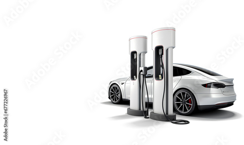 Electric car charging station on transparent background PNG. Electric car concept.