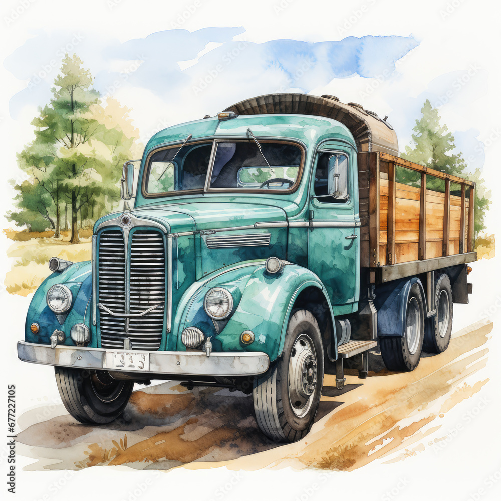 watercolor Truck car clipart, Generative Ai