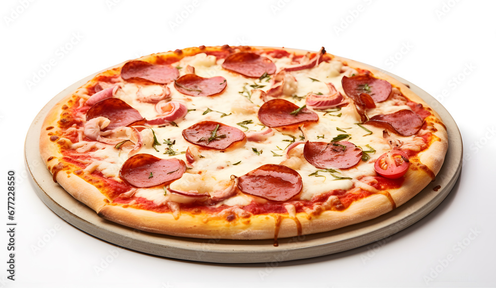 Pizza fresh cooked,  isolated on white background