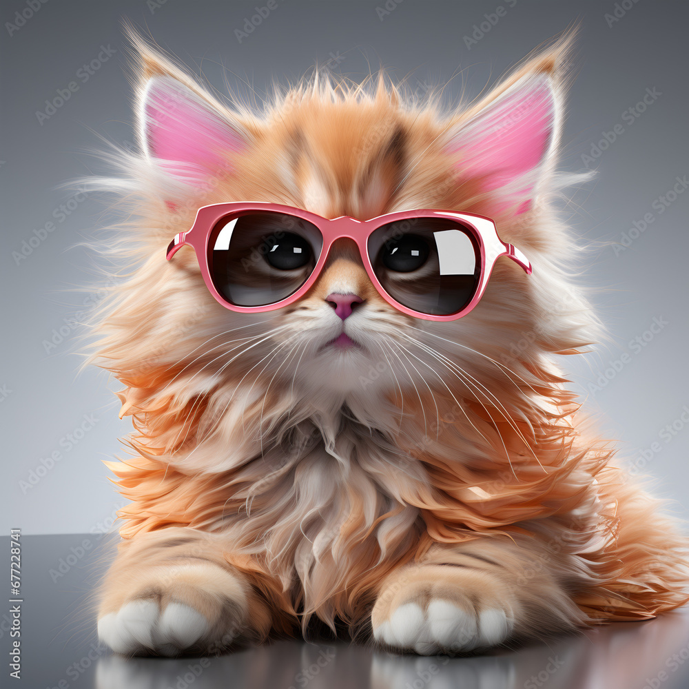 Cute kitten wearing sunglasses
