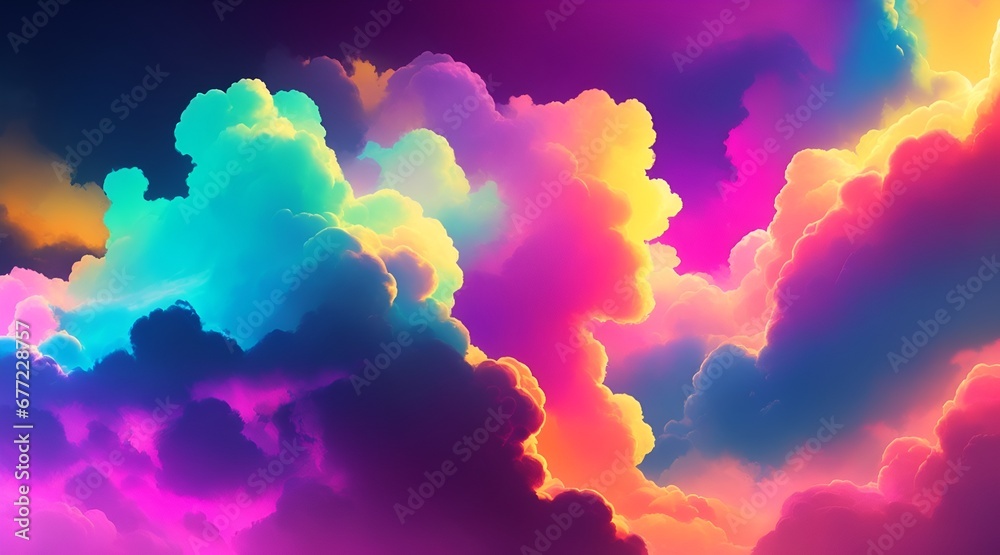 3d render abstract fantasy background of colorful neon clouds