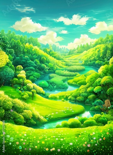 landscape with green forest