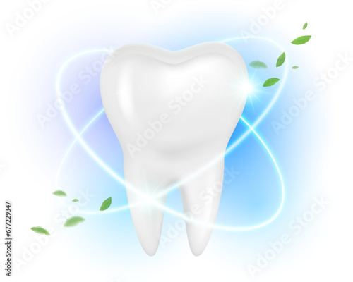 Teeth are strong and white and clean. Fresh scent Used for advertising toothpaste, mouthwash. Realistic vector illustration.
