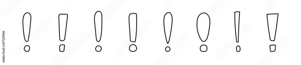 Line hand drawn sketch exclamation sign. Exclamation mark doodle icon set Line hand drawn sketch exclamation sign. Exclamation mark doodle icon set