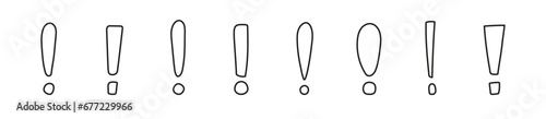 Line hand drawn sketch exclamation sign. Exclamation mark doodle icon set