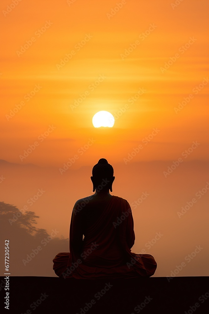 Buddha statue and sunset in the morning Buddha statue and sunset in the morning