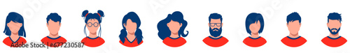 Male and female cartoon avatars. Character heads with trendy hairstyles for web user portraits and social vector design