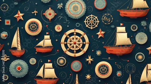 Seamless Pattern With Ship Elements
