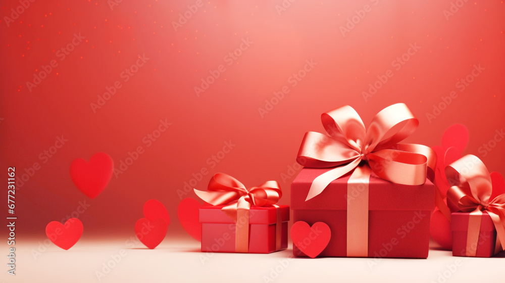 Valentine's day sale banner template with hearts, gift box. Abstract red background. Banner. Valentine's day sale banner template with hearts, gift box. Abstract red background. Banner.