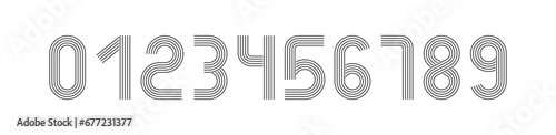 Numbers icon set, formed with parallel lines. Vector EPS 10