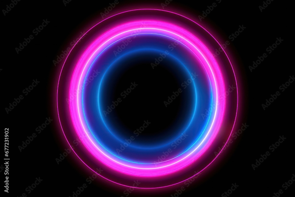 Neon round circular frame on a black background, dark azure and pink. Generative AI Neon round circular frame on a black background, dark azure and pink. Generative AI