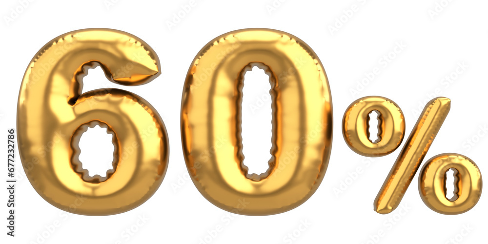 Sixty percent. 60% balloon text. 3D illustration. Sixty percent. 60% balloon text. 3D illustration.